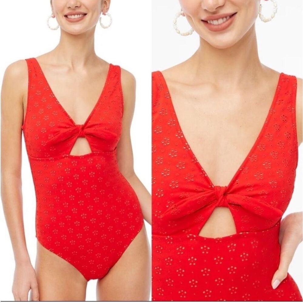 J. Crew Factory Red Eyelet cutout one-piece swimsuit with bow Size 3X XXXL NWT